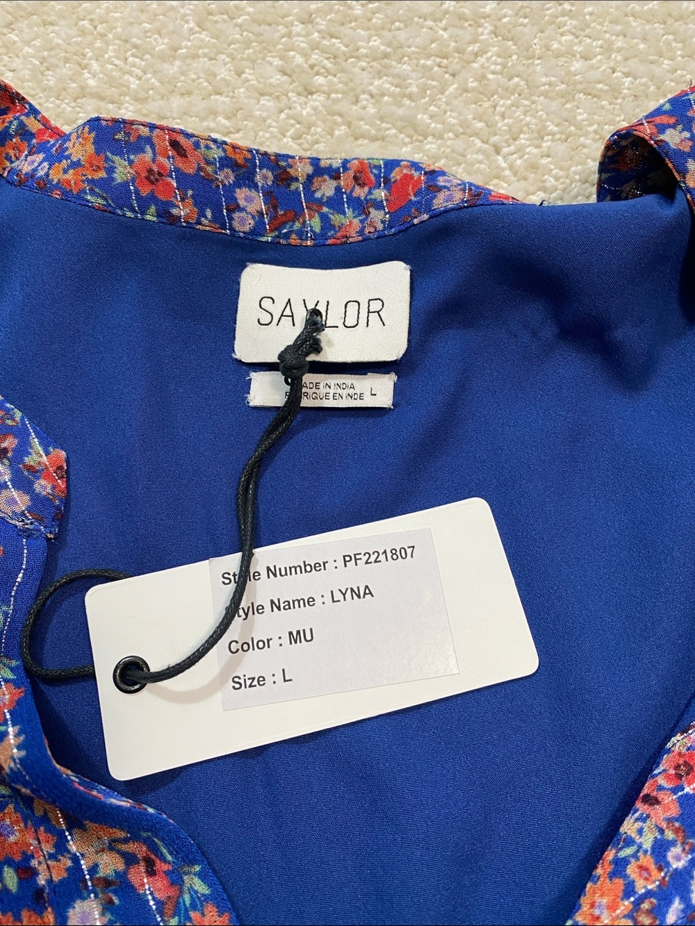 SAYLOR Blue Multi Floral Puff-Sleeve Maxi Dress Size L 90% Viscose - Picture 9 of 16